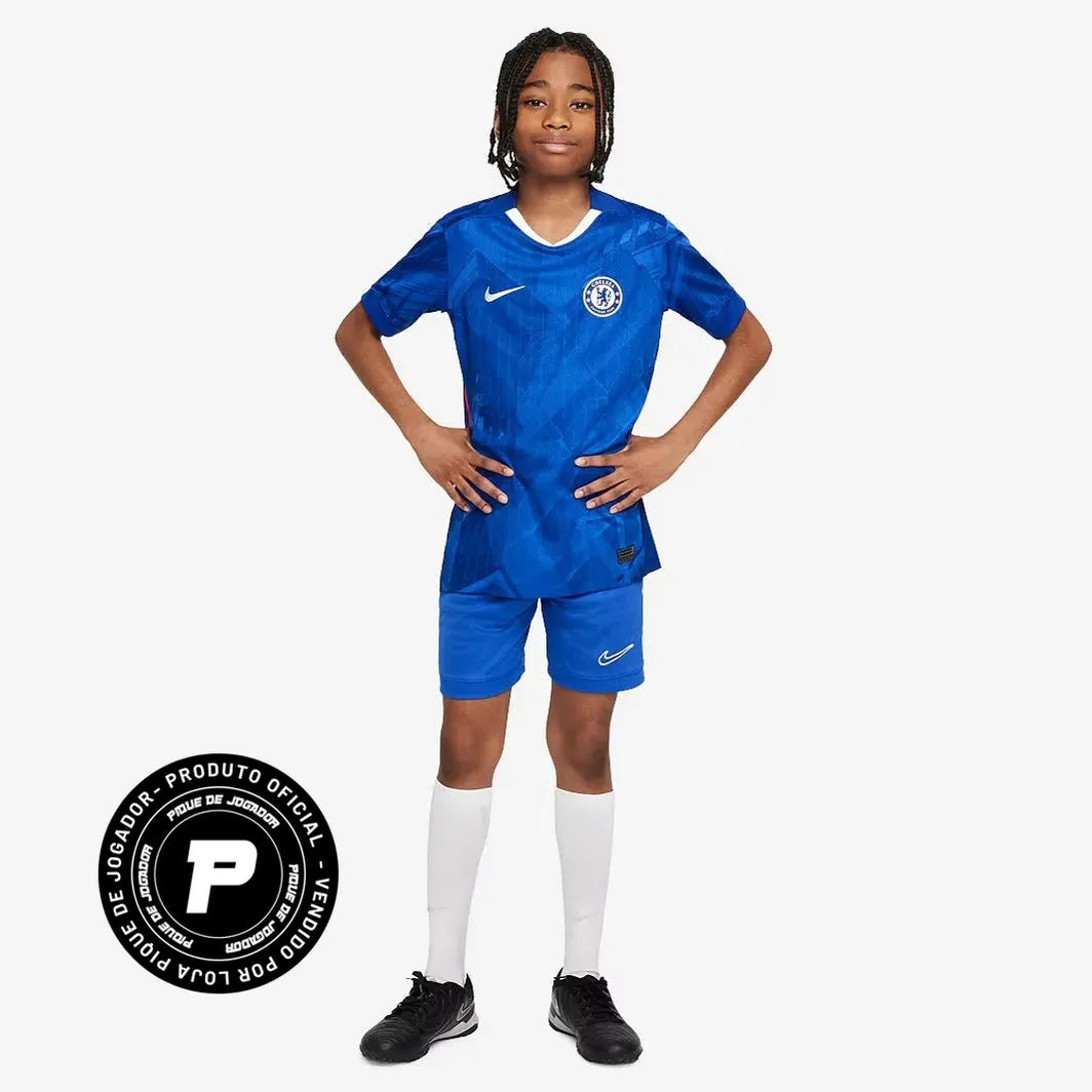 Conjunto Infantil Nike Chelsea 2025/26 Torcedor, Camisas de Futebol, PIQUE DE JOGADOR, -PIQUE DE JOGADOR