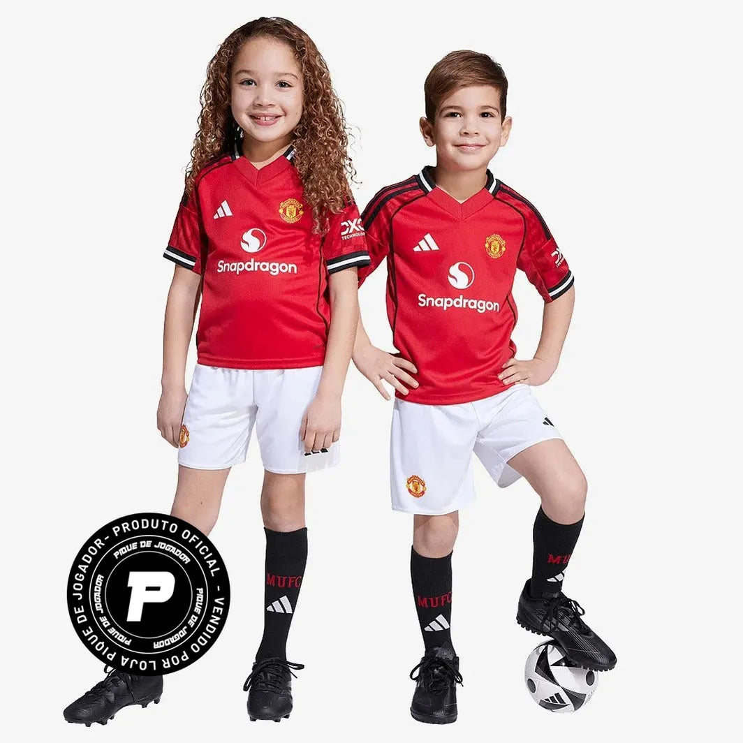 Conjunto Infantil Adidas Manchester United 2025/26 Torcedor, Camisas de Futebol, PIQUE DE JOGADOR, -PIQUE DE JOGADOR
