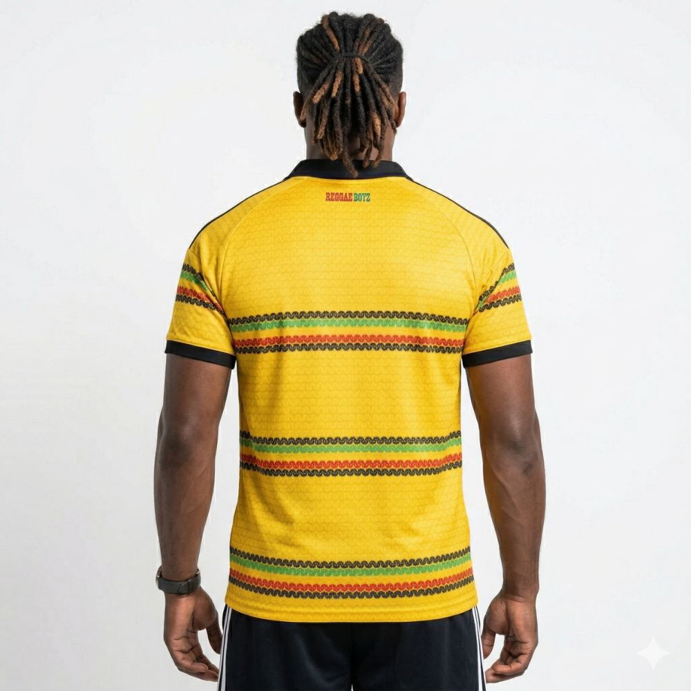 Camisa Adidas Jamaica 26/27 Home, , PIQUE DE JOGADOR, A Camisa Adidas Jamaica 26/27 Home representa o uniforme principal da seleção jamaicana para o ciclo da Copa do Mundo de 2026, trazendo um dos designs mais criativos e culturais do futebol atual. Inspirada diretamente na cultura reggae e no legado de Bob Marley, a camisa apresenta uma base em amarelo vibrante com padrões horizontais em verde, vermelho e dourado. Esses elementos fazem referência às cores tradicionais da Jamaica e ao estilo icônico do arti