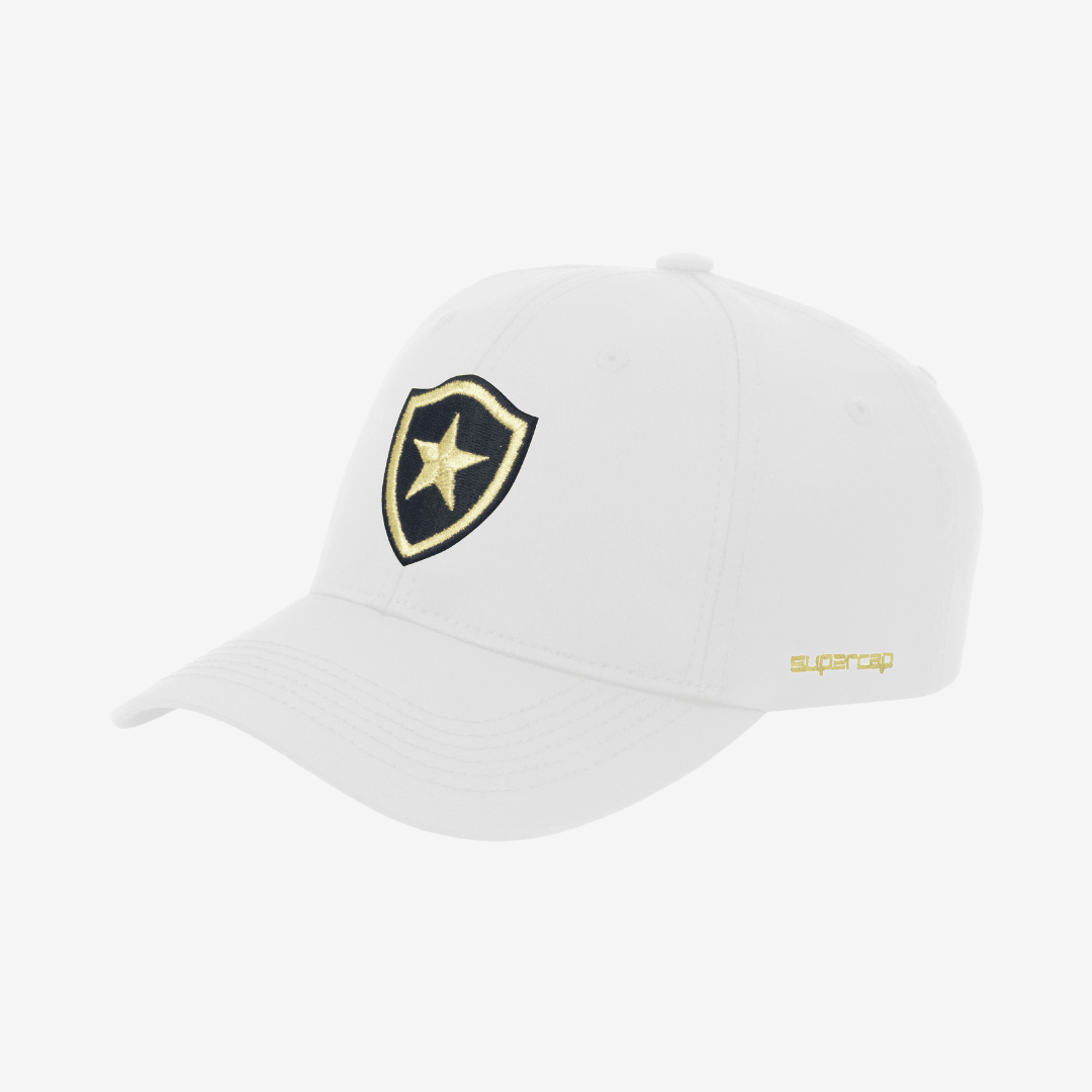 Boné Botafogo Gold Edition - Branco, , PIQUE DE JOGADOR, O Boné Botafogo Gold Edition Braco - OFICIAL LICENCIADO é a escolha ideal para os torcedores que buscam um visual sofisticado e marcante. Produzido em tecido microsatim 100% poliéster, o modelo estruturado oferece conforto e resistência. O escudo do Botafogo em bordado dourado na parte frontal confere um toque especial e exclusivo. Além disso, conta com bordado lateral e traseiro, aba curva e fechamento ajustável por regulador de plástico com etiqueta