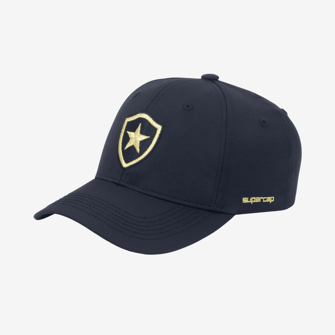 Boné Botafogo Gold Edition - Preto, , PIQUE DE JOGADOR, O Boné Botafogo Gold Edition Preto - OFICIAL LICENCIADO é a escolha ideal para os torcedores que buscam um visual sofisticado e marcante. Produzido em tecido microsatim 100% poliéster, o modelo estruturado oferece conforto e resistência. O escudo do Botafogo em bordado dourado na parte frontal confere um toque especial e exclusivo. Além disso, conta com bordado lateral e traseiro, aba curva e fechamento ajustável por regulador de plástico com etiqueta 