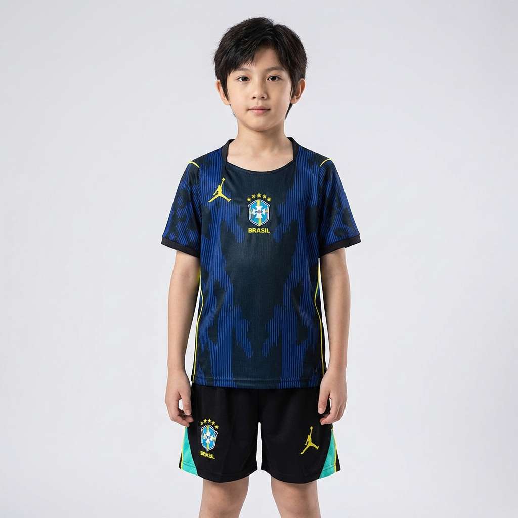 Kit Infantil Brasil 2026 Copa do Mundo II, Kit Infantil Brasil Reserva 26/27 - Copa do Mundo, PIQUE DE JOGADOR, O Kit Infantil Brasil 2026 Copa do Mundo II é ideal para os pequenos torcedores que querem vestir as cores da Seleção Brasileira e entrar no clima do maior torneio de futebol do mundo. Inspirado no uniforme alternativo utilizado pela Seleção na Copa do Mundo de 2026, o conjunto representa a tradição e o orgulho de torcer pelo Brasil. O kit é composto por camisa e shorts, trazendo o design caracter