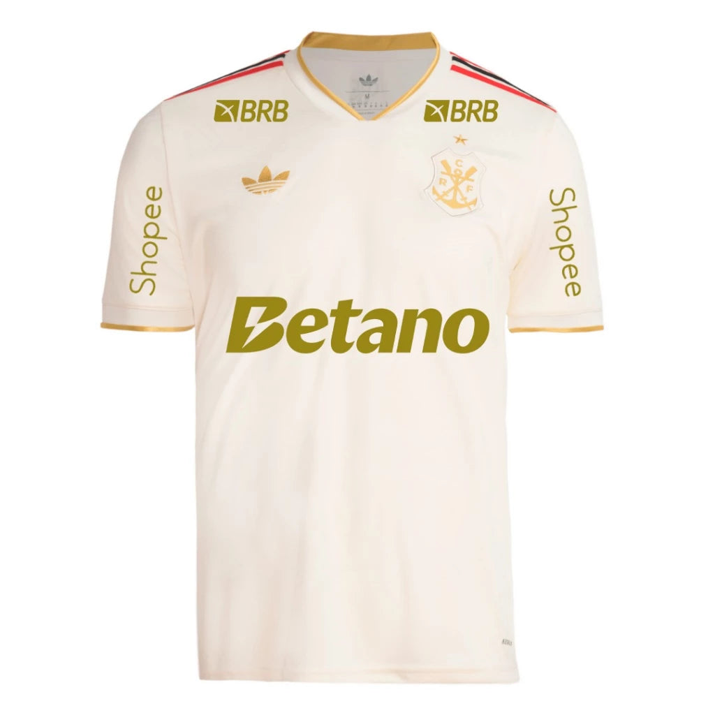 Camisa Adidas Flamengo 25/26 Third, Camisa Futebol, Adidas, Uma camisa comemorativa do Mengão que mantém os torcedores confortáveis. Com 130 anos de futebol brilhante na esteira do CR Flamengo, esta elegante terceira camisa da adidas homenageia as origens do clube na remo. Ele faz uma declaração com um distintivo vintage, detalhes em ouro e argolas sutis criadas a partir de um relevo inspirado no movimento de remada. AEROREADY garante que a umidade excessiva é coisa do passado para os fãs leais. Ficha do Pr