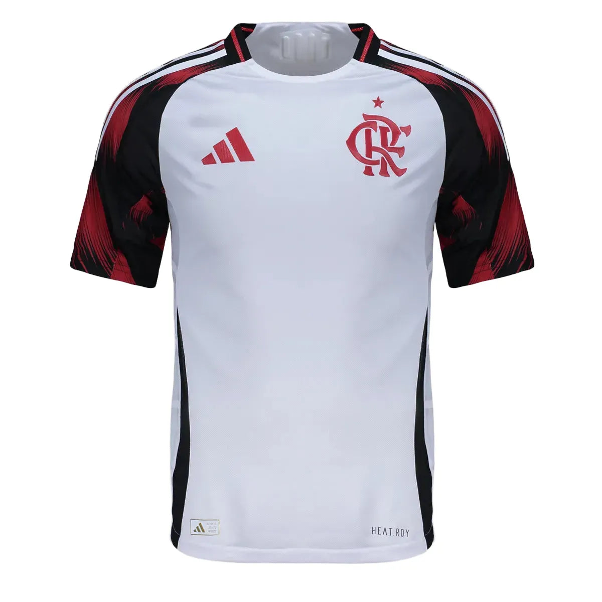 Camisa Adidas Flamengo II 25/26 Jogador, Camisa Futebol, Adidas, Inspirada no mascote do Mengão e feita com materiais reciclados Uma homenagem ao mascote do Flamengo, Urubu. Exibindo detalhes inspirados em penas nas mangas, esta camisa 2 autêntica da adidas vem em tons ousados de branco e preto. Criada para manter os jogadores rápidos, ela combina HEAT.RDY ventilado com tecido leve. O escudo do clube aplicado por calor sobre o coração permite que seu orgulho pelo futebol voe alto. Este produto é 100% feito 