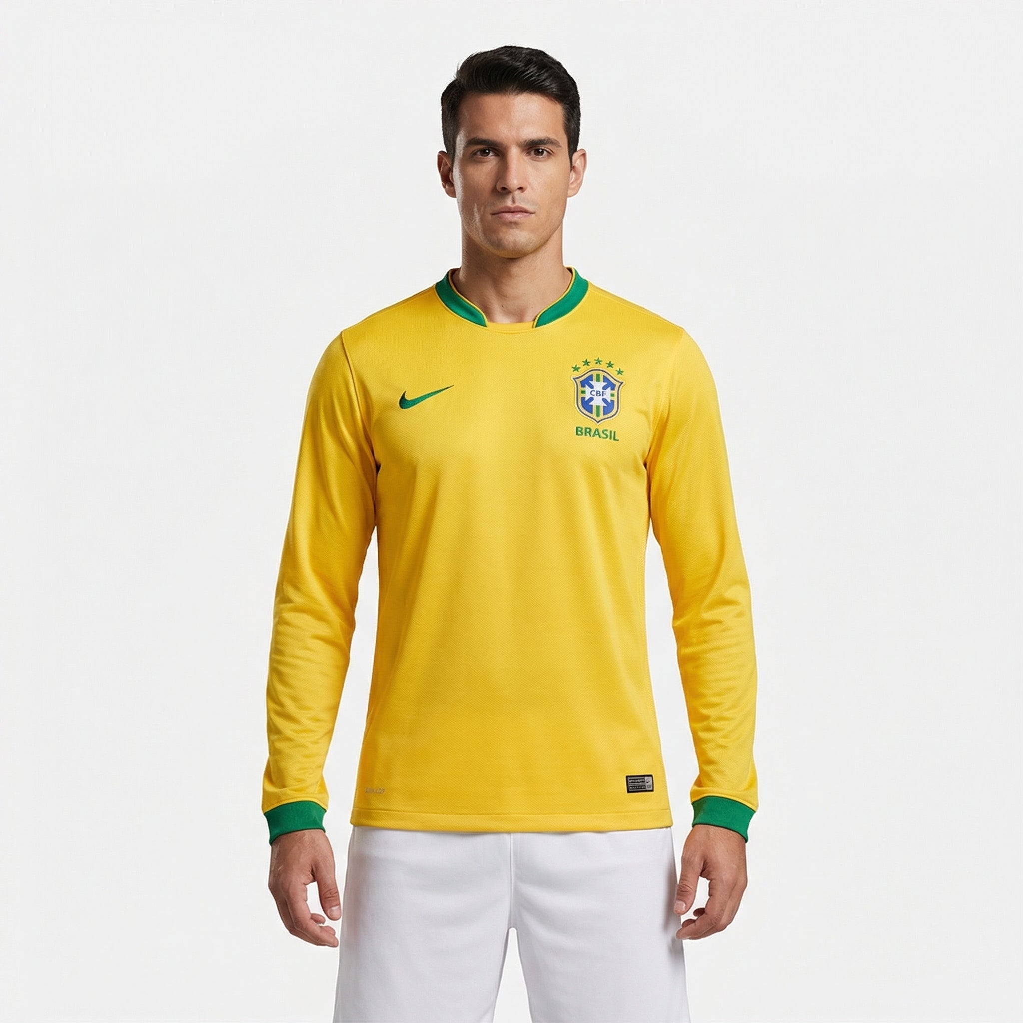 Camisa Brasil 2022 I Torcedor Manga Longa Masculina, Kit Infantil Brasil Reserva 26/27 - Copa do Mundo, PIQUE DE JOGADOR, A Camisa Brasil 2022 I Torcedor Manga Longa Masculina representa o uniforme principal utilizado pela Seleção Brasileira durante a Copa do Mundo de 2022. Com o clássico visual amarelo com detalhes em verde, a camisa mantém viva a identidade histórica do futebol brasileiro e o orgulho de vestir as cores da Seleção. O design moderno combina tradição e estilo esportivo, inspirado no modelo u