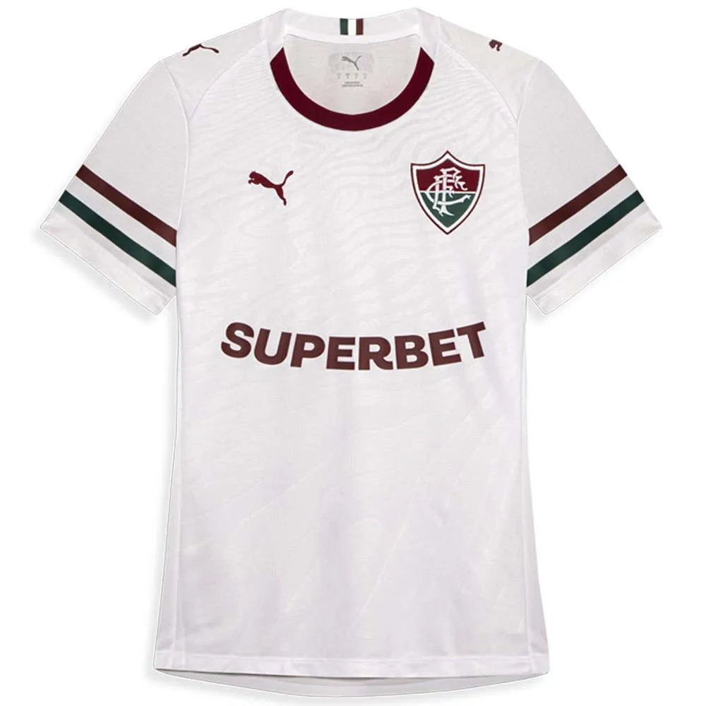 Camisa Feminina Puma Fluminense 2026/27 Away, Camisas de Futebol, PIQUE DE JOGADOR, SOBRE O PRODUTO Mais do que um uniforme, é uma camisa sagrada que protege e impulsiona jogadores e torcida, exaltando a fé inabalável da torcida. Cada detalhe carrega o sentimento tricolor, mostrando que vai além da paixão: é devoção. CARACTERÍSTICAS E BENEFÍCIOS dryCELL: Tecnologia de desempenho projetada para absorver a umidade do corpo, mantendo-o confortável e seco DETALHES Regular fit Gola careca recortada Detalhe trico