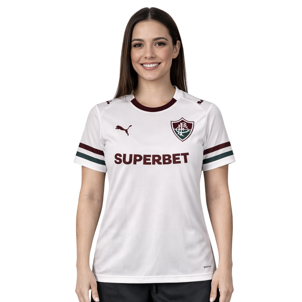 Camisa Feminina Puma Fluminense 2026/27 Away, Camisas de Futebol, PIQUE DE JOGADOR, SOBRE O PRODUTO Mais do que um uniforme, é uma camisa sagrada que protege e impulsiona jogadores e torcida, exaltando a fé inabalável da torcida. Cada detalhe carrega o sentimento tricolor, mostrando que vai além da paixão: é devoção. CARACTERÍSTICAS E BENEFÍCIOS dryCELL: Tecnologia de desempenho projetada para absorver a umidade do corpo, mantendo-o confortável e seco DETALHES Regular fit Gola careca recortada Detalhe trico