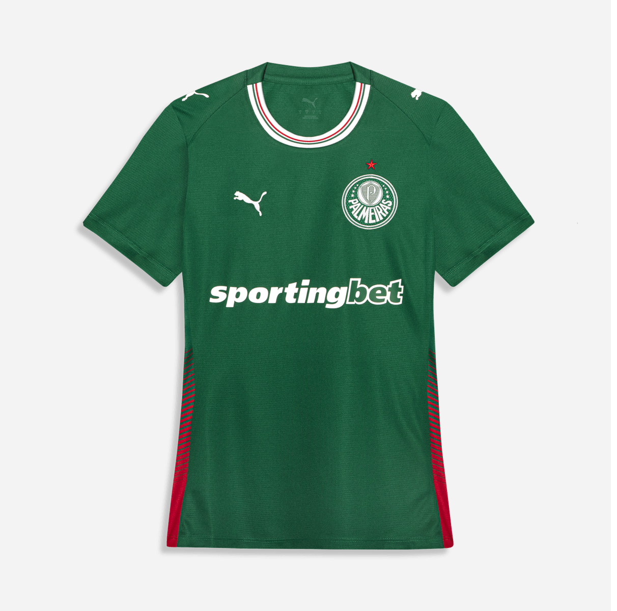 Camisa Feminina Puma Palmeiras 26/27 Home, Camisas de Futebol, PIQUE DE JOGADOR, O novo uniforme resgata a origem do clube mais vitorioso, construindo uma ponte entre o passado e o presente partindo da estética do Velho Continente para o clima de esperança encontrado pelos imigrantes que desembarcaram no Brasil. Com detalhes em homenagem aos ítalo-brasileiros que fundaram o clube em 1914. DETALHES Regular fit Gola careca recortada em cor contrastante com listras na frente Manga curta Recortes laterais com a