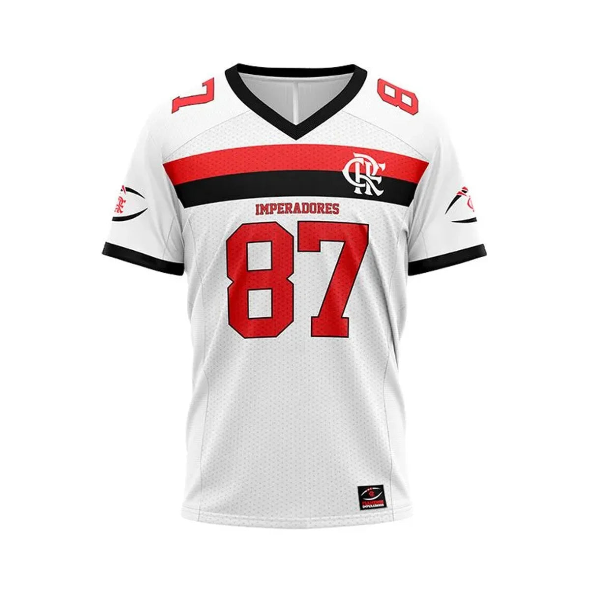 Camisa Flamengo Imperadores 87 NFL, Camisa Futebol, Braziline, Camisa Flamengo Imperadores 87 Branca - Masculino A Camisa Flamengo Imperadores Oficial é a pedida certa para os torcedores vestirem sua paixão pelo Mengão.Produzida em 100% poliéster leve e respirável, a peça conta com um design ousado e moderno em alusão ao futebol americano. Além da estampa "87", ano que o clube venceu a Copa União. Composição: 100% PoliésterIndicada para: CasualGênero: MasculinoEscudo: EstampadoOrigem: ImportadoManga: Curta-