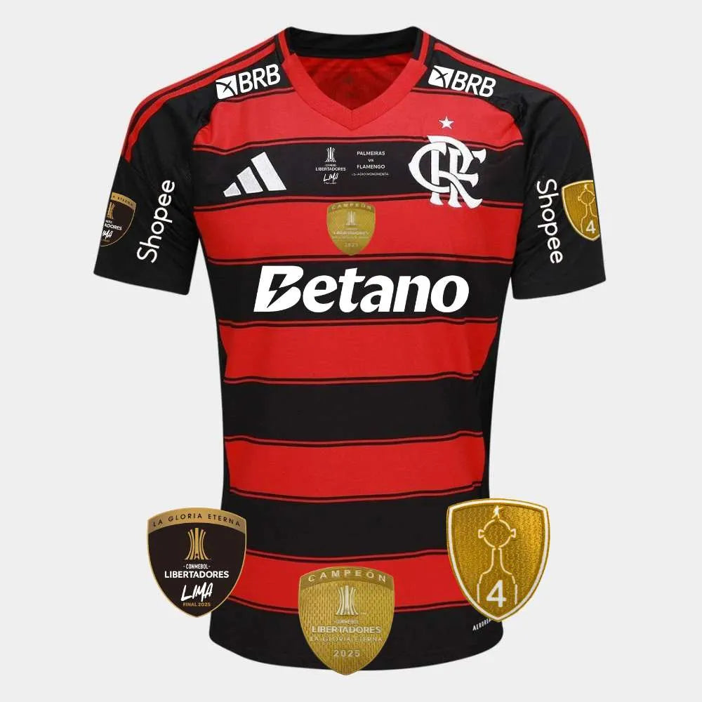 Camisa Flamengo Torcedor Tetra Campeão Libertadores 2025, Camisa Futebol, Adidas, Ficha do Produto TecnologiaAeroReady: Sistema que controla o excesso de umidade do corpo, garantindo a rápida secagem do suor durante os exercícios. Composição: 100% PoliésterMarca: AdidasIndicada para: Jogo/CasualGênero: MasculinoEscudo: BordadoOrigem: ImportadoManga: Curta-PIQUE DE JOGADOR