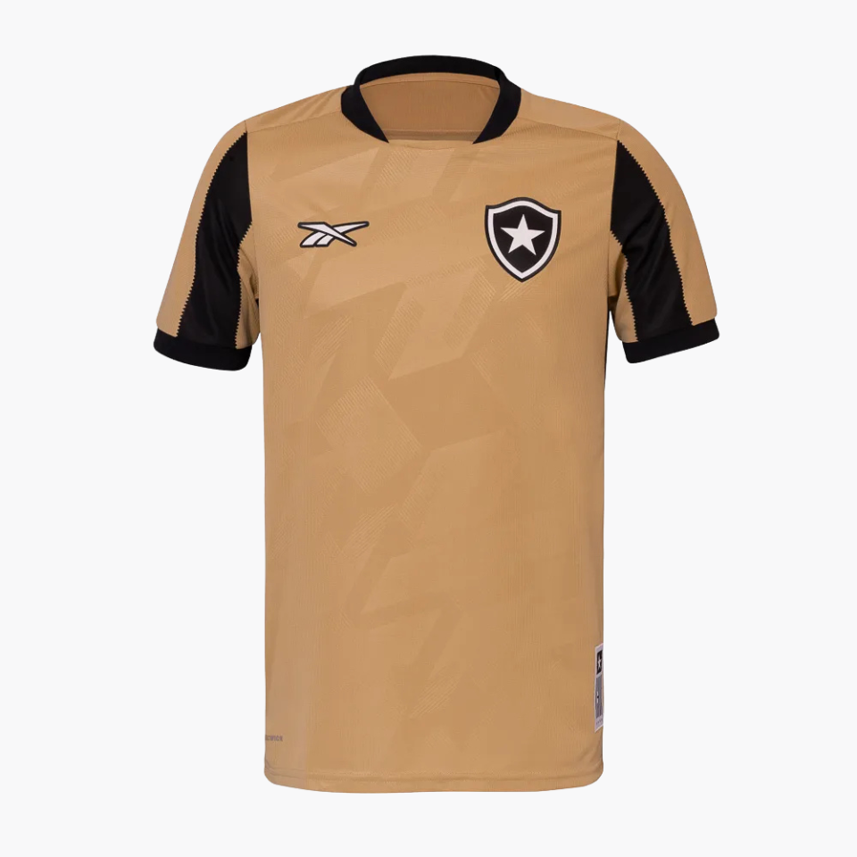 Camisa Goleiro Reebok Botafogo 2024/25 II, Camisas de Futebol, PIQUE DE JOGADOR, A camisa de goleiro do Botafogo para a temporada 2024/25 II chega com um visual imponente, que reflete a essência defensiva do Glorioso. Em preto predominante com detalhes em branco e dourado, o modelo traz modernidade e presença dentro das quatro linhas. Com grafismos exclusivos e acabamento refinado, é uma peça que une performance, estilo e identidade alvinegra. Especificações do Produto: Modelo torcedor masculino Ano: Tempor