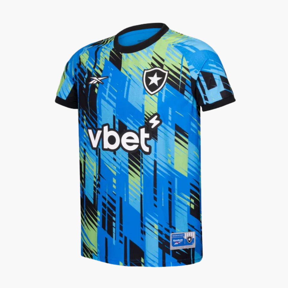 Camisa Goleiro Reebok Botafogo 2025/26 I, Camisas de Futebol, PIQUE DE JOGADOR, A Camisa de Goleiro do Botafogo 2025/26 chega com design arrojado e cheio de personalidade à altura de quem protege a meta com coragem. Com visual exclusivo, a peça combina tradição alvinegra com elementos modernos, apostando em cores vibrantes, textura especial e acabamento premium. O escudo bordado no peito e o logo da Reebok aplicados com destaque reforçam o peso do uniforme. É a camisa de quem joga diferente. De quem segura 
