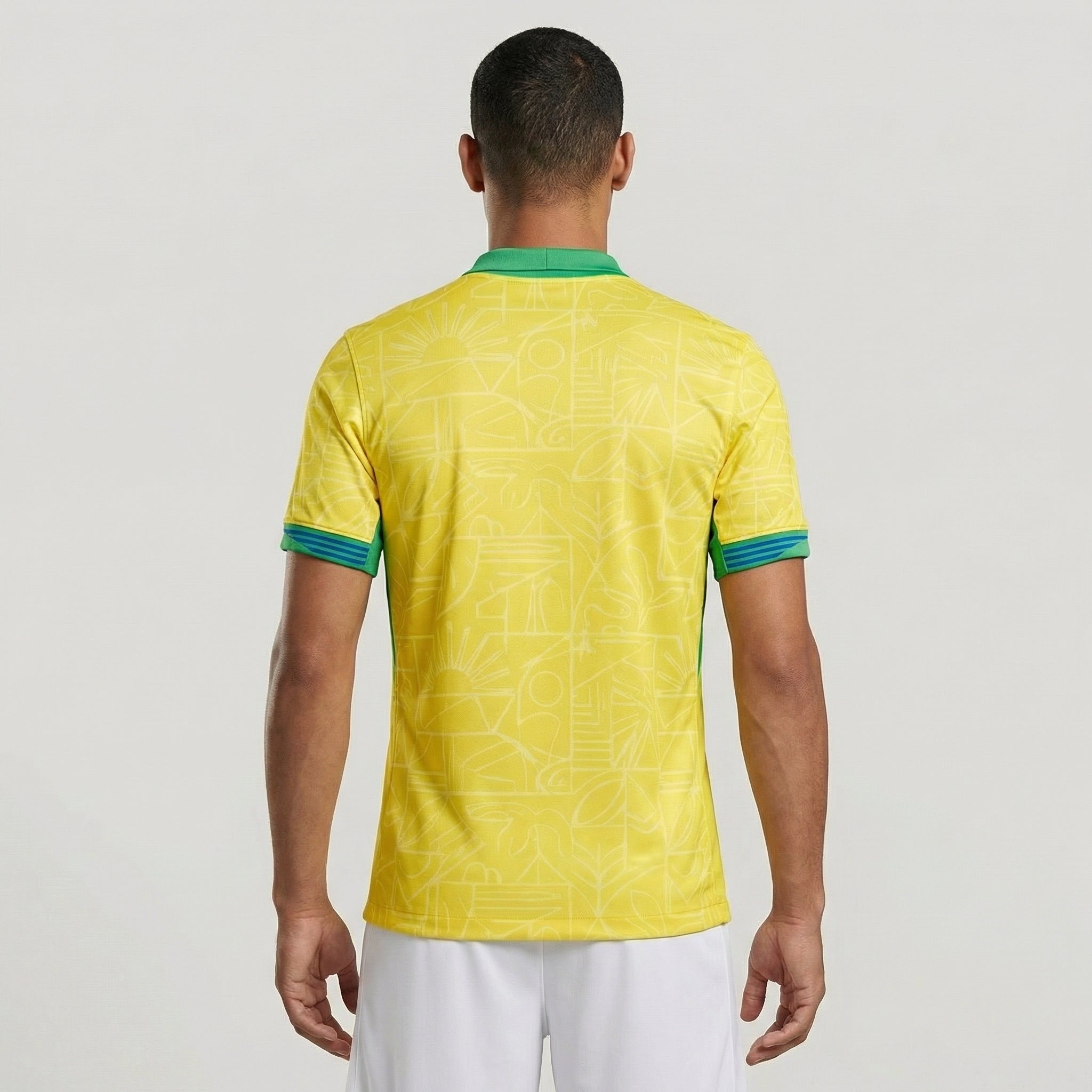 Camisa Nike Brasil 2024 Home, , PIQUE DE JOGADOR, Descrição A nova camisa do Brasil 2024 apresenta uma textura completa que celebra a vasta herança natural e cultural do país e sua história de brilhantismo dentro de campo. Da música às araras, do Pão de Açúcar às praias mundialmente famosas, todo o Brasil está contido neste padrão de textura rica. O escudo está de volta ao seu lugar. Assim como na lendária camisa de 2004, o escudo da CBF está na frente e no centro da nova camisa do Brasil 2024. Benefícios T