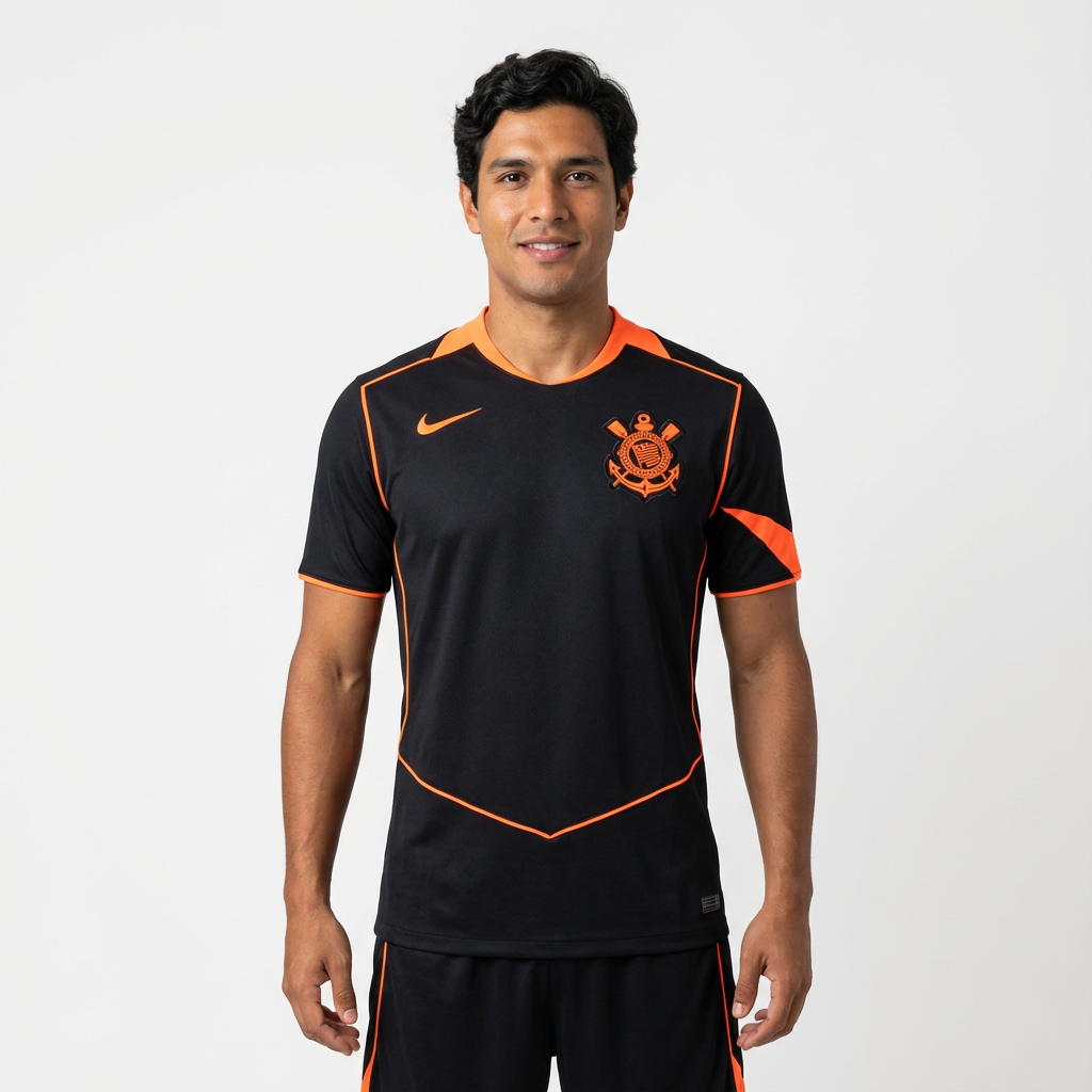 Camisa Nike Corinthians III 25/26, Camisa Futebol, Nike, Ficha do Produto Vista a história com a Camisa Corinthians III 25/26 s/n Torcedor Nike Masculina! Inspirada no emblemático estilo Total 90 da Nike de meados dos anos 2000, década que o Timão fez história conquistando o mundo pela primeira vez, esta terceira camisa do Corinthians é predominantemente preta com detalhes em laranja, combinando tradição e modernidade para os torcedores que buscam um visual estiloso e cheio de atitude. Confeccionada com mat