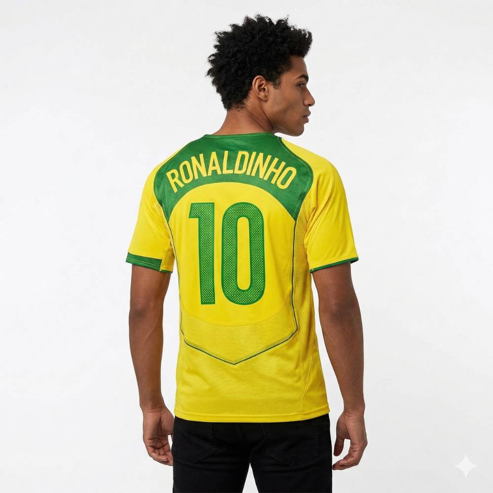 Camisa Nike Remake 2004 Seleção Brasileira Total 90 Ronaldinho, Camisas de Futebol, PIQUE DE JOGADOR, Reviva um dos períodos mais marcantes do futebol brasileiro com a Camisa Nike Remake 2004 Seleção Brasileira Total 90 Ronaldinho. Inspirada no icônico uniforme da linha Total 90 utilizado pela Seleção Brasileira em meados dos anos 2000, essa peça representa a era em que Ronaldinho encantava o mundo com sua habilidade, criatividade e alegria dentro de campo. O design segue o estilo característico da linha To