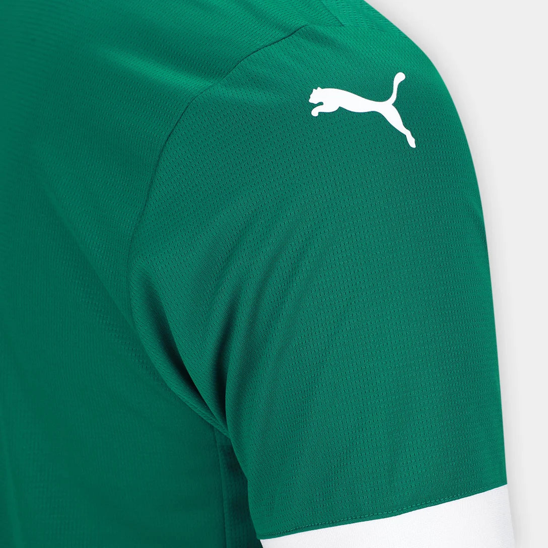 Camisa Puma Palmeiras 2025/26 Home, Camisas de Futebol, PIQUE DE JOGADOR, O novo manto do Palmeiras 2025/26 é mais que uma camisa.É um tributo à tradição, ao respeito e à grandeza da Sociedade Esportiva Palmeiras.Com um tom de verde clássico, detalhes em branco puro e a estrela do Mundial brilhando no peito, a nova camisa resgata as raízes do Verdão com elegância, leveza e aquele peso que só quem é Palestra entende. Inspirada nos uniformes históricos que marcaram gerações, a peça traz grafismos sutis em rel