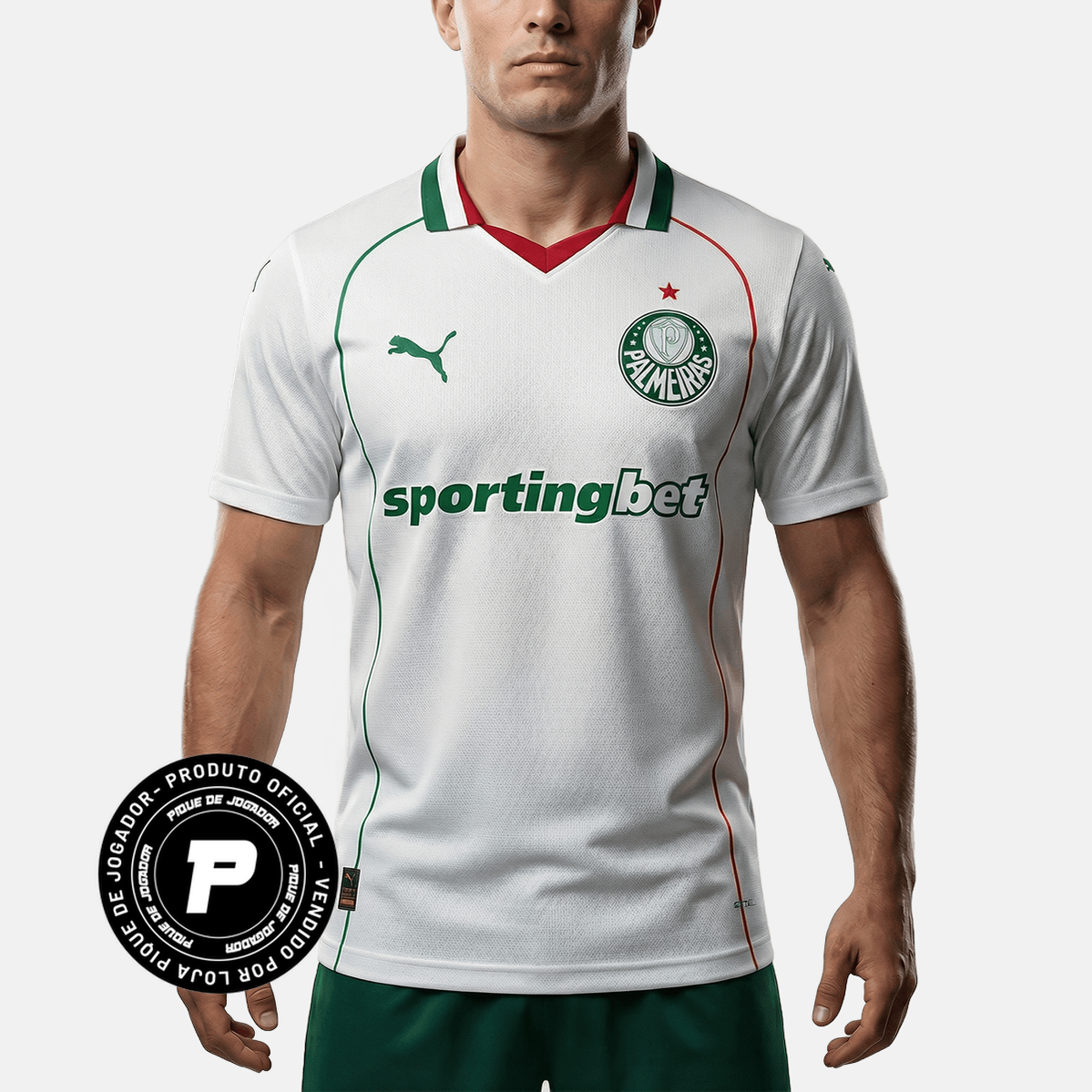 Camisa Puma Palmeiras 26/27 Away Jogador, Camisas de Futebol, PIQUE DE JOGADOR, SOBRE O PRODUTO O novo uniforme resgata a origem do clube mais vitorioso, construindo uma ponte entre o passado e o presente partindo da estética do Velho Continente para o clima de esperança encontrado pelos imigrantes que desembarcaram no Brasil. Com detalhes em homenagem aos ítalo-brasileiros que fundaram o clube em 1914. CARACTERÍSTICAS E BENEFÍCIOS Mesma camisa usada pelos seus ídolos, feita com combinação de tecidos tecnol