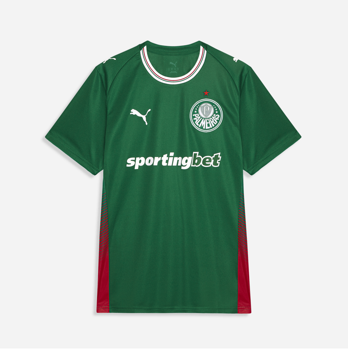 Camisa Puma Palmeiras 26/27 Home, Camisas de Futebol, PIQUE DE JOGADOR, O novo uniforme resgata a origem do clube mais vitorioso, construindo uma ponte entre o passado e o presente partindo da estética do Velho Continente para o clima de esperança encontrado pelos imigrantes que desembarcaram no Brasil. Com detalhes em homenagem aos ítalo-brasileiros que fundaram o clube em 1914. DETALHES Regular fit Gola careca recortada em cor contrastante com listras na frente Manga curta Recortes laterais com arte subli