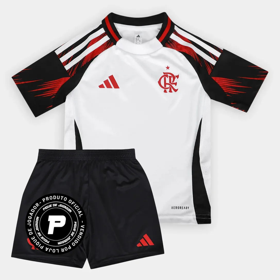 Conjunto Infantil Adidas Flamengo 25/26 II, Camisa Futebol, Adidas, Ficha do Produto TecnologiaAeroReady: Sistema que controla o excesso de umidade do corpo, garantindo a rápida secagem do suor durante os exercícios. Composição: 100% PoliésterMarca: AdidasIndicada para: Jogo/CasualGênero: MasculinoEscudo: BordadoOrigem: ImportadoManga: Curta-PIQUE DE JOGADOR