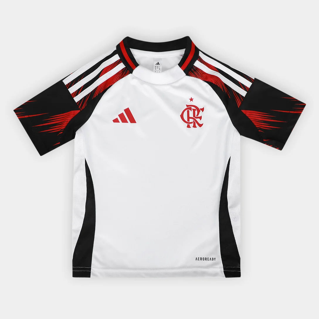 Conjunto Infantil Adidas Flamengo 25/26 II, Camisa Futebol, Adidas, Ficha do Produto TecnologiaAeroReady: Sistema que controla o excesso de umidade do corpo, garantindo a rápida secagem do suor durante os exercícios. Composição: 100% PoliésterMarca: AdidasIndicada para: Jogo/CasualGênero: MasculinoEscudo: BordadoOrigem: ImportadoManga: Curta-PIQUE DE JOGADOR