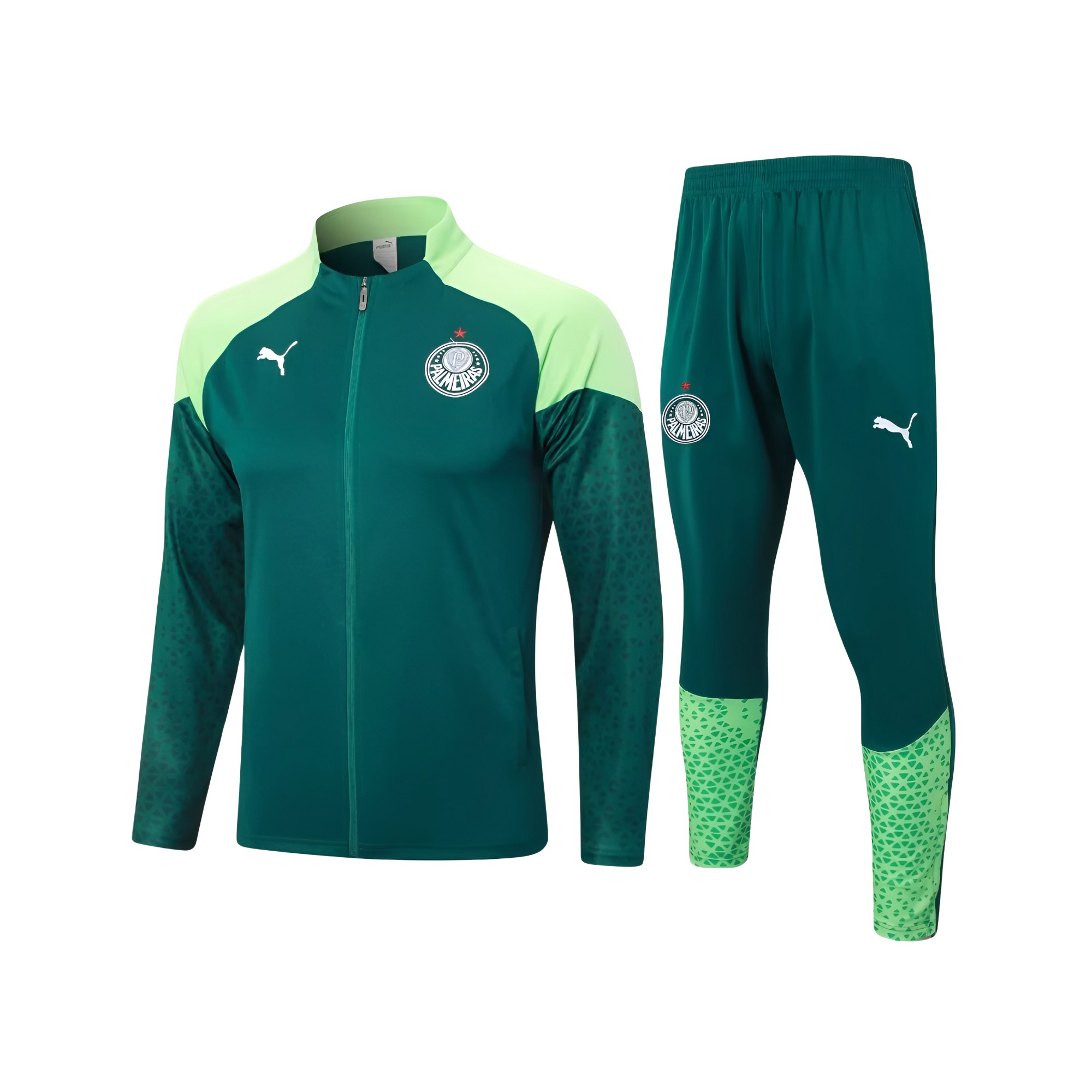 Conjunto de Treino Palmeiras 2024/25 I – Masculino, Camisas de Futebol, PIQUE DE JOGADOR, Mostre sua paixão pelo Verdão com o Conjunto de Treino Palmeiras 2024/25. Desenvolvido pela PUMA, o kit traz a mesma pegada usada pelos atletas nos treinos da temporada, com design moderno, caimento ajustado e tecnologia dryCELL para absorção do suor. Ideal para treinar, usar no dia a dia ou compor um look completo de quem vive o Palmeiras dentro e fora de campo. Características e Benefícios Tecnologia dryCELL: absorve