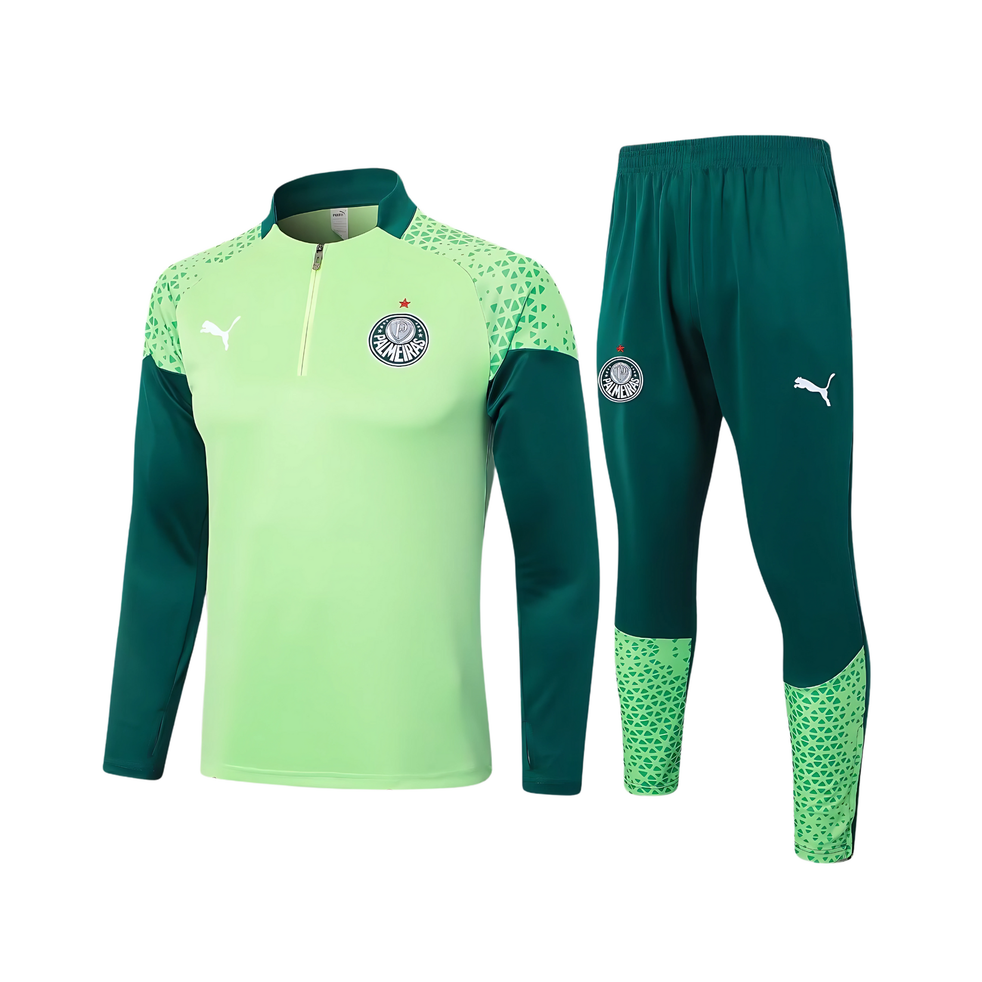 Conjunto de Treino Puma Palmeiras 2024/25 II – Masculino, Camisas de Futebol, PIQUE DE JOGADOR, O Conjunto de Treino Palmeiras 2024/25 II é a escolha ideal para quem quer vestir o manto com atitude fora das quatro linhas. Com design alternativo, detalhes modernos e tecnologia dryCELL, esse kit oferece conforto, mobilidade e estilo nos treinos, no dia a dia ou nas arquibancadas. Inspirado no uniforme de treino dos atletas palestrinos, é mais do que um conjunto – é identidade alviverde. Características e Bene