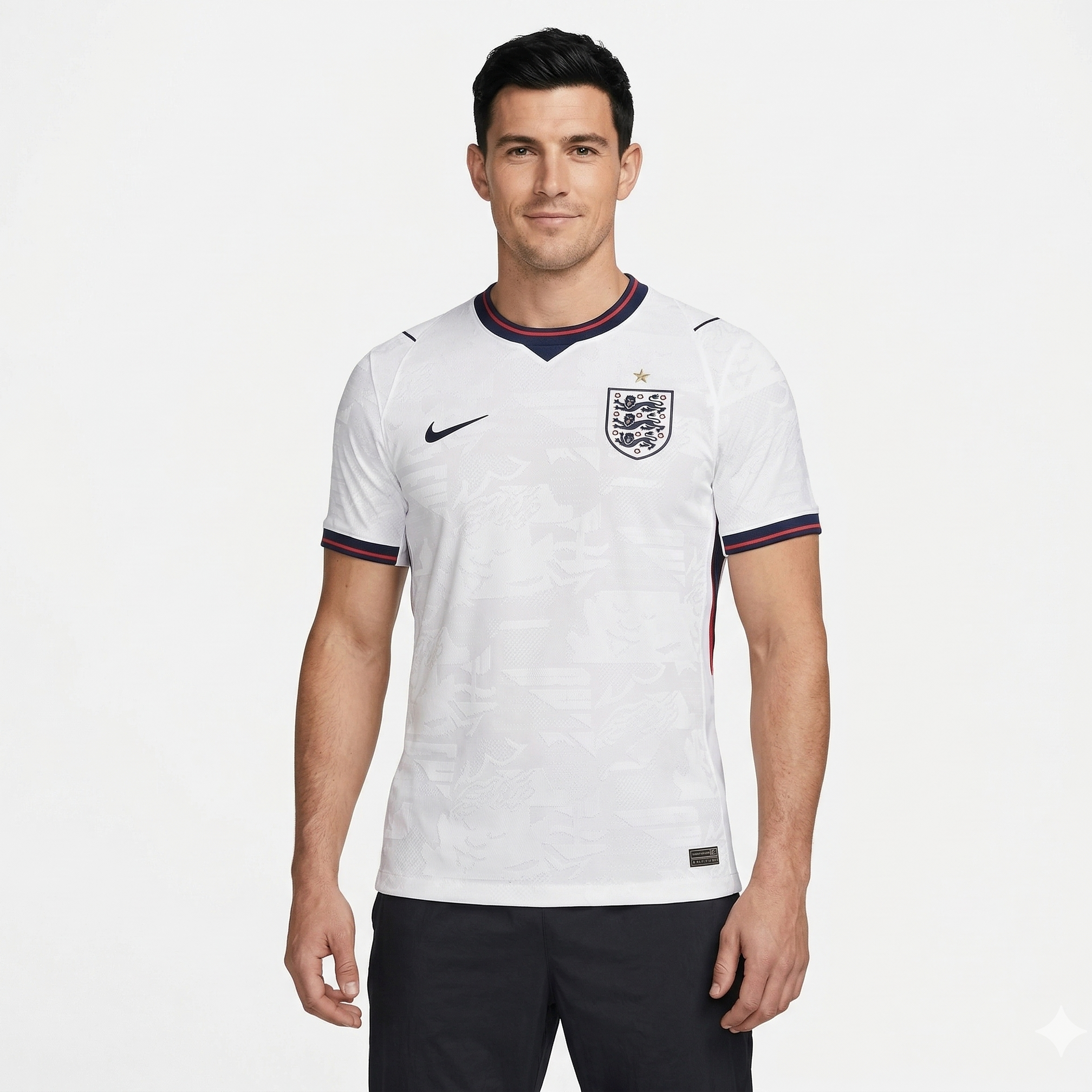 Camisa Nike Inglaterra 26/27 Home, , PIQUE DE JOGADOR, A Camisa Nike Inglaterra 2026 representa o uniforme da seleção inglesa para o ciclo da Copa do Mundo de 2026, trazendo um design moderno que respeita a tradição de uma das seleções mais históricas do futebol mundial. O modelo mantém a clássica base branca, característica marcante da Inglaterra, combinada com detalhes em azul e vermelho que fazem referência às cores da bandeira do país. O design apresenta elementos contemporâneos no colarinho e nas manga