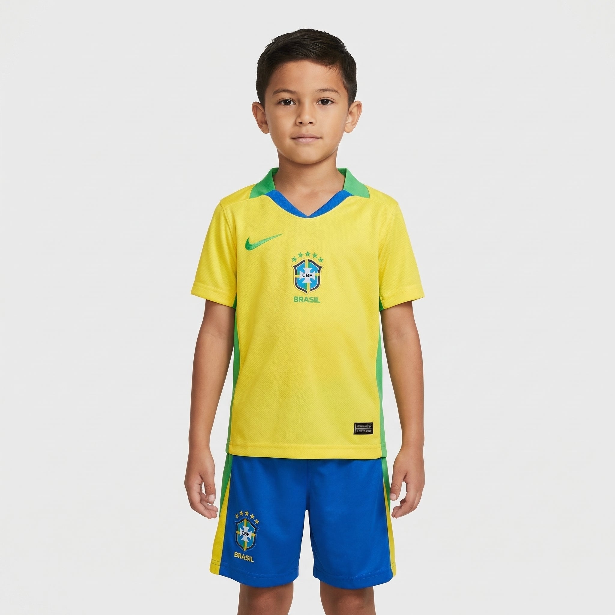Conjunto Infantil Brasil I 2025/2026, Kit Infantil Brasil Reserva 26/27 - Copa do Mundo, PIQUE DE JOGADOR, O Conjunto Infantil Brasil I 2025/2026 é perfeito para os pequenos torcedores que já demonstram sua paixão pela Seleção Brasileira. Inspirado no uniforme principal utilizado pela equipe na temporada 2025/2026, o conjunto permite que as crianças entrem no clima das grandes competições vestindo as cores do Brasil. O kit é composto por camisa e shorts, trazendo o clássico visual amarelo com detalhes em ve