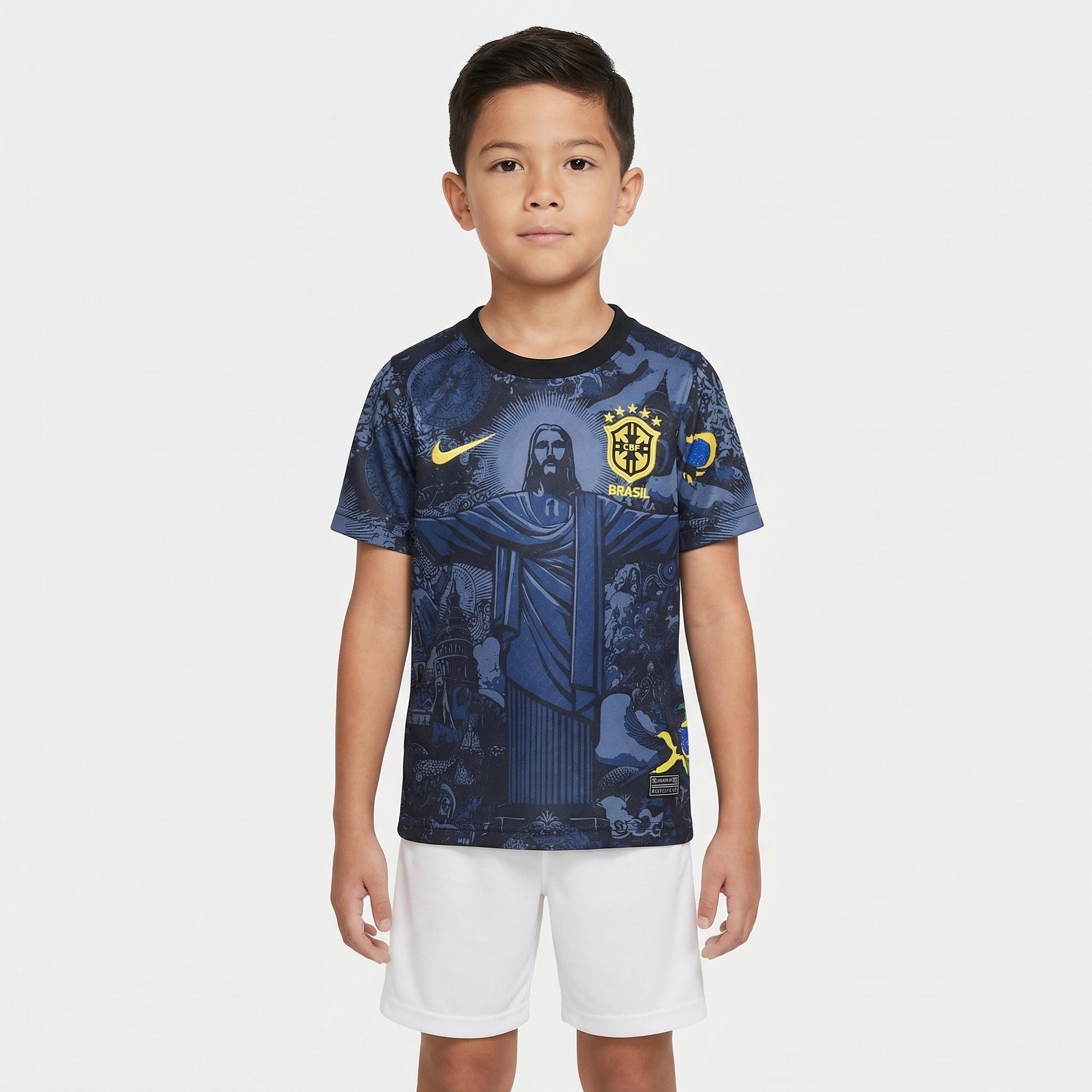 Conjunto Infantil Edição Especial Brasil II 2024/2025, Kit Infantil Brasil Reserva 26/27 - Copa do Mundo, PIQUE DE JOGADOR, O Conjunto Infantil Edição Especial Brasil II 2024/2025 foi desenvolvido para os pequenos torcedores que desejam vestir um uniforme diferenciado da Seleção Brasileira. Inspirado em uma edição especial do segundo uniforme da temporada 2024/2025, o conjunto combina design moderno com a tradição do futebol brasileiro. O kit é composto por camisa e shorts, trazendo o visual característico 