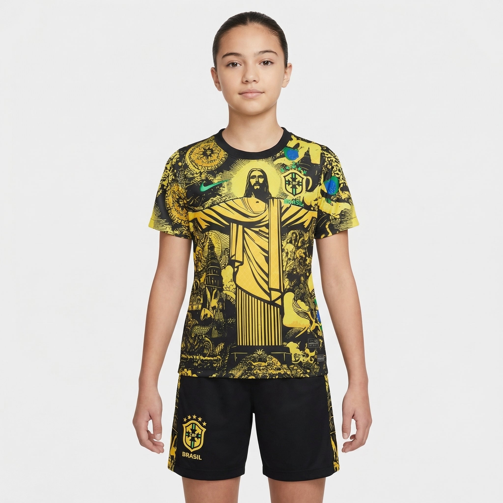Conjunto Infantil Brasil Feminina 2024/2025 Edição especial, Kit Infantil Brasil Reserva 26/27 - Copa do Mundo, PIQUE DE JOGADOR, O Conjunto Infantil Brasil Feminina 2024/2025 Edição Especial foi desenvolvido para as pequenas torcedoras que querem vestir as cores da Seleção Brasileira com estilo e exclusividade. Inspirado em uma edição especial da temporada 2024/2025, o conjunto combina design moderno com a tradição do futebol brasileiro. O kit é composto por camisa e shorts, trazendo elementos visuais dife